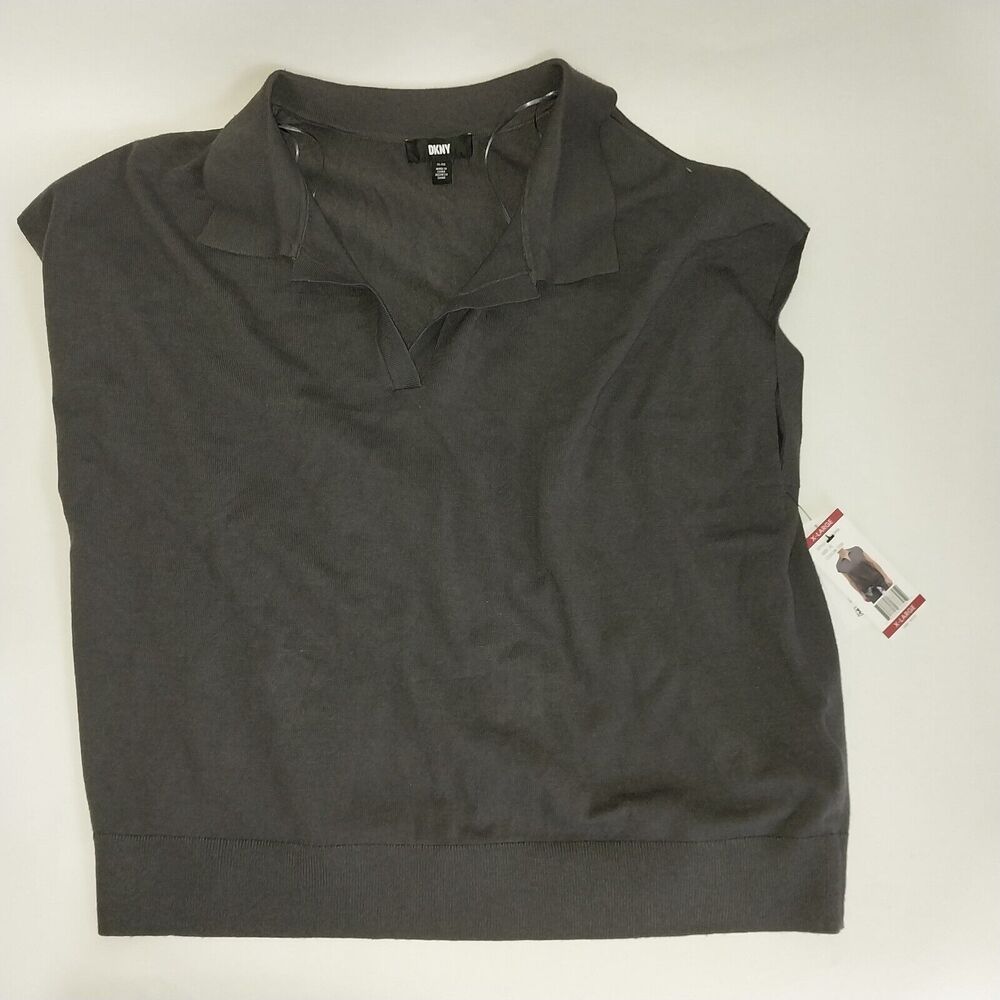 DKNY Women's Sleeveless Collared V-Neck Sweater Size XL Dark Gray